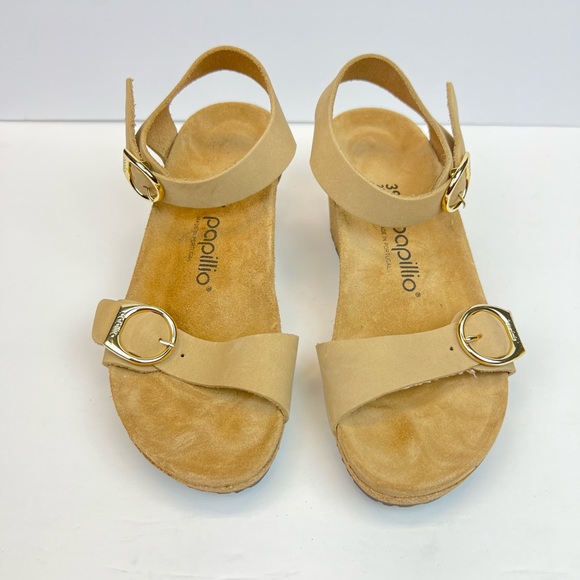 Papillio by Birkenstock Soley Leather Wedge Sandals  Womens US 8 EU 39 Tan - Picture 1 of 11